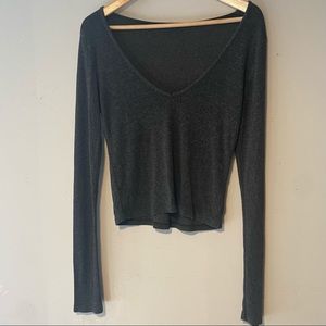 Brandy Melville Dark Gray Long Sleeve Cropped V-Neck